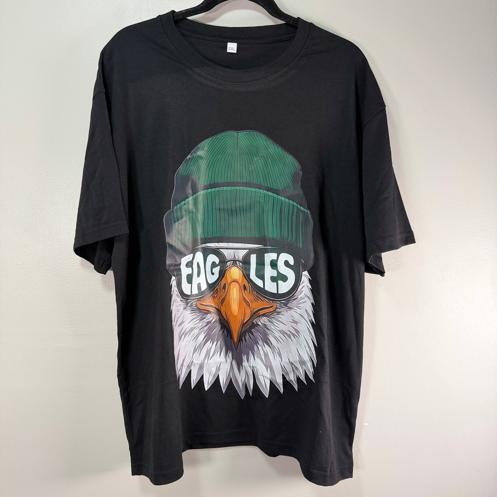 Philadelphia Eagles Graphic T-Shirt Mens 2XL Black Eagle Beanie Sunglasses Tee
